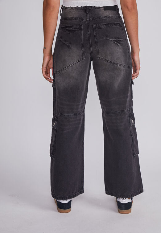 Jeans Mujer Negro Cargo Sioux