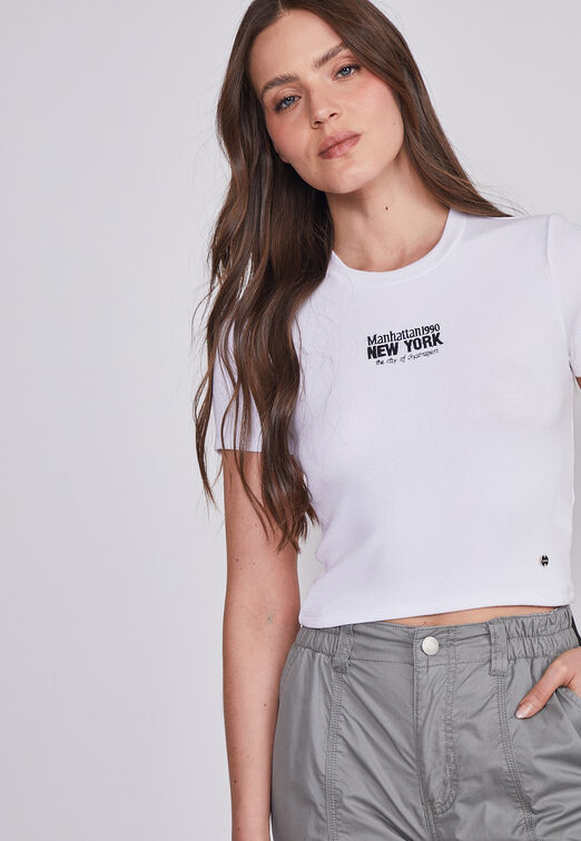 Polera Mujer Blanco Bordado NY Sioux