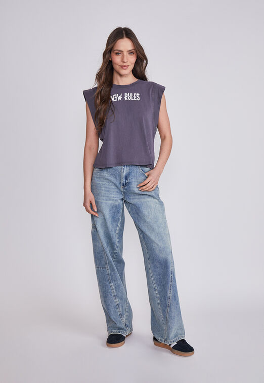 Polera Mujer Acero Vuelos Lavada Sioux