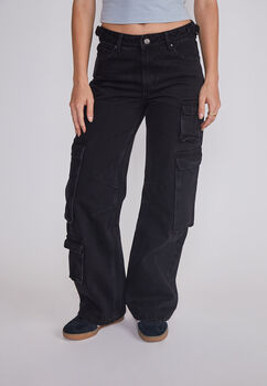 Jeans Mujer Cargo Ajustador Negro Sioux