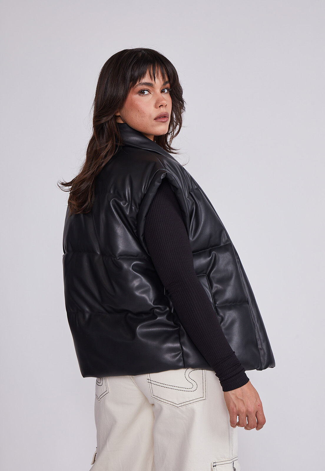 Chaqueta Mujer Negro Sin Mangas Eco Cuero Sioux