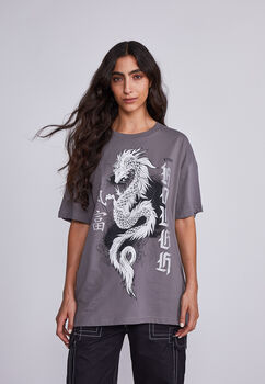Polera Mujer Gris Oversize Dragon Sioux