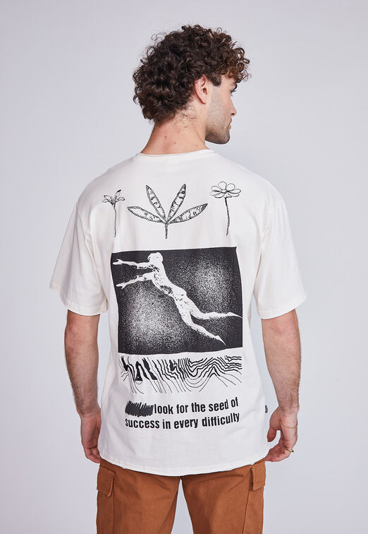 Polera Hombre Plantas Bordadas Crudo Sioux