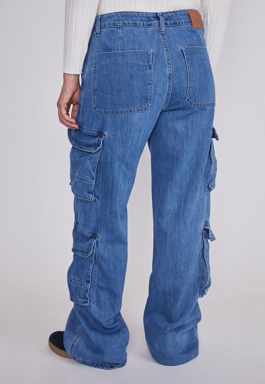 Jeans Mujer Cargo Wide Leg Azul Sioux