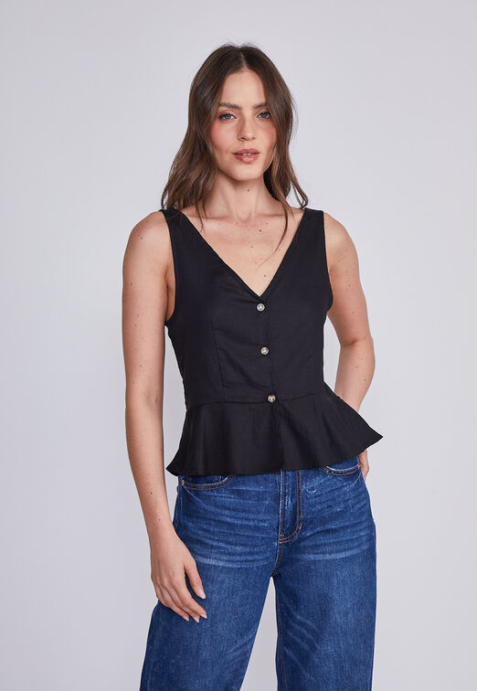 Blusa Mujer Negro Corte Y Vuelos Sioux