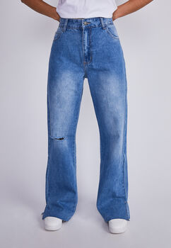 Jeans Mujer Azul Pierna Recta Destroyer Sioux