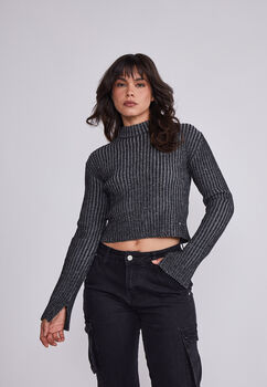 Sweater Mujer Gris Manga Abierta Sioux