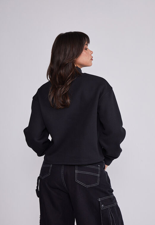 Poleron Mujer Negro Corto Estampado Sioux