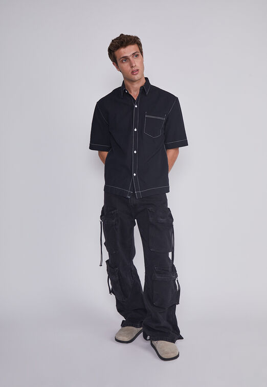 Jeans Hombre Multicargo Y Cierres Negro Sioux