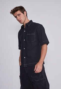 Camisa Hombre Costuras Negro Sioux