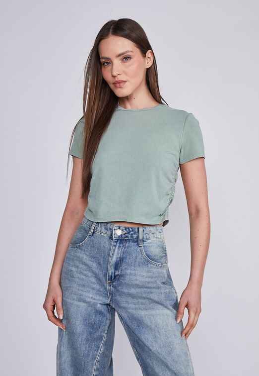 Polera Mujer Verde Cuello Redondo Lavado Sioux