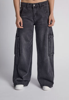Jeans Mujer Baggy Bolsillos Negro Sioux