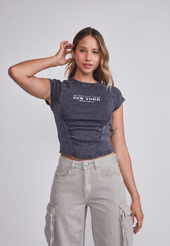 Polera Mujer Gris Recogido Frontal Sioux