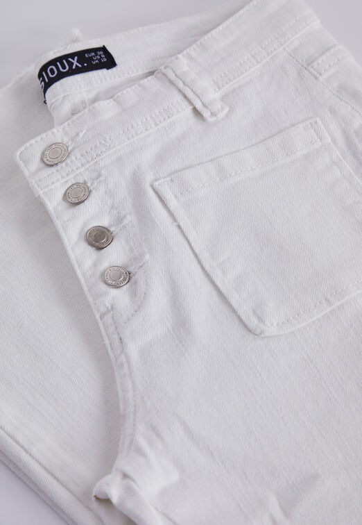 Jeans Mujer Blanco Flare Con Botones Sioux