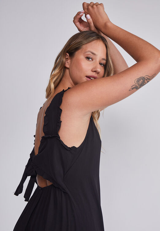 Vestido Mujer Negro Largo Amarra Espalda Sioux