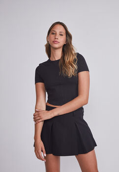 Polera Mujer Negro Costuras Corset Sioux