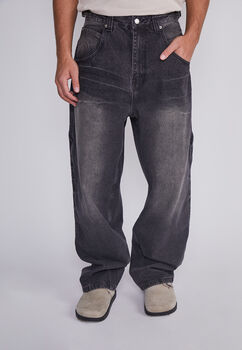 Jeans Hombre Wide Leg Cinturon Negro Sioux
