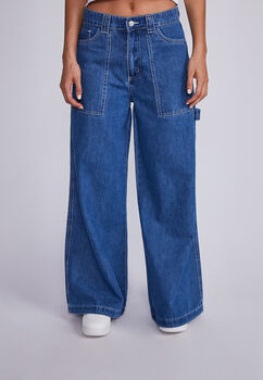 Jeans Mujer Azul Super Wide Leg Bolsillos Sioux