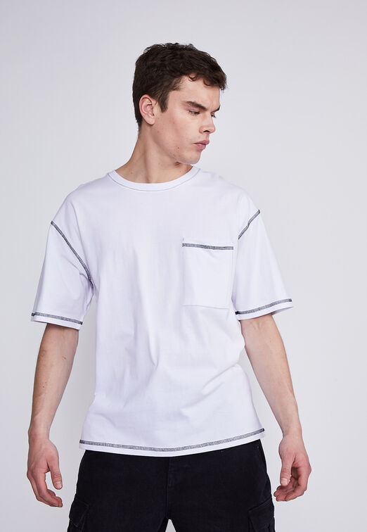 Polera Hombre Blanco Hilo Contraste Sioux