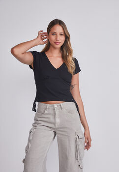 Polera Mujer Negro Amarras Costados Sioux