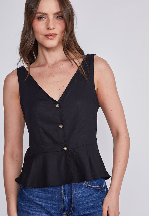 Blusa Mujer Negro Corte Y Vuelos Sioux