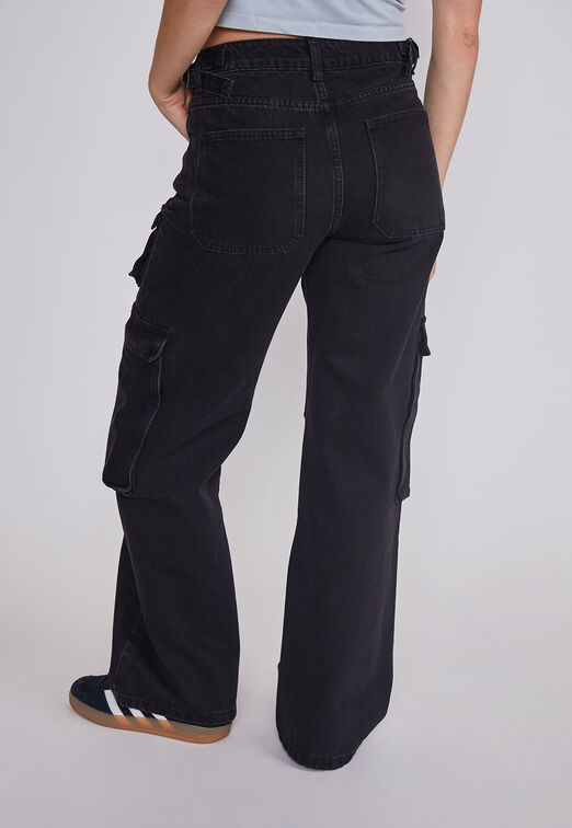 Jeans Mujer Cargo Ajustador Negro Sioux