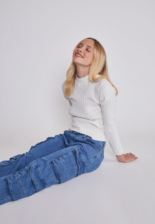 Jeans Mujer Cargo Wide Leg Azul Sioux