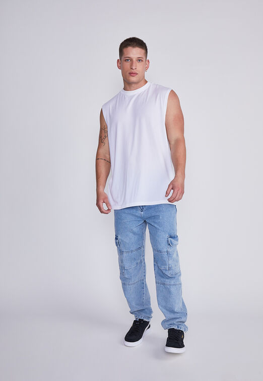 Polera Hombre Blanco Musculosa Oversize Sioux