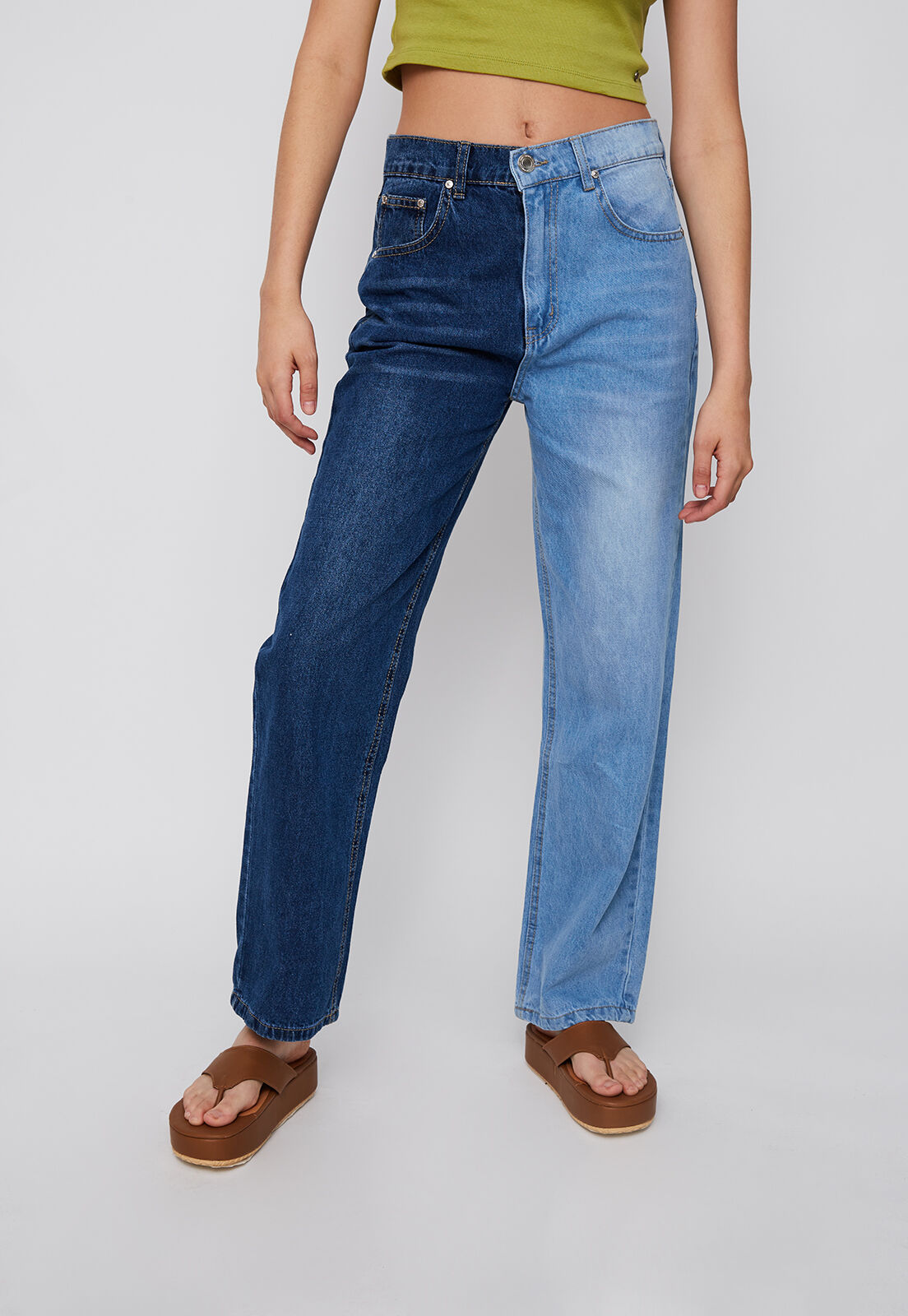 Pantalones bicolor sale mujer