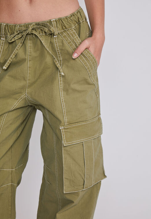 Pantalon Mujer Baggy Costuras Verde Sioux