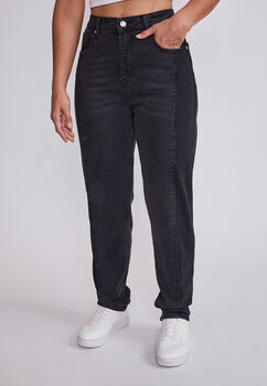 Jeans Mujer Negro Mom Costura Media Sioux