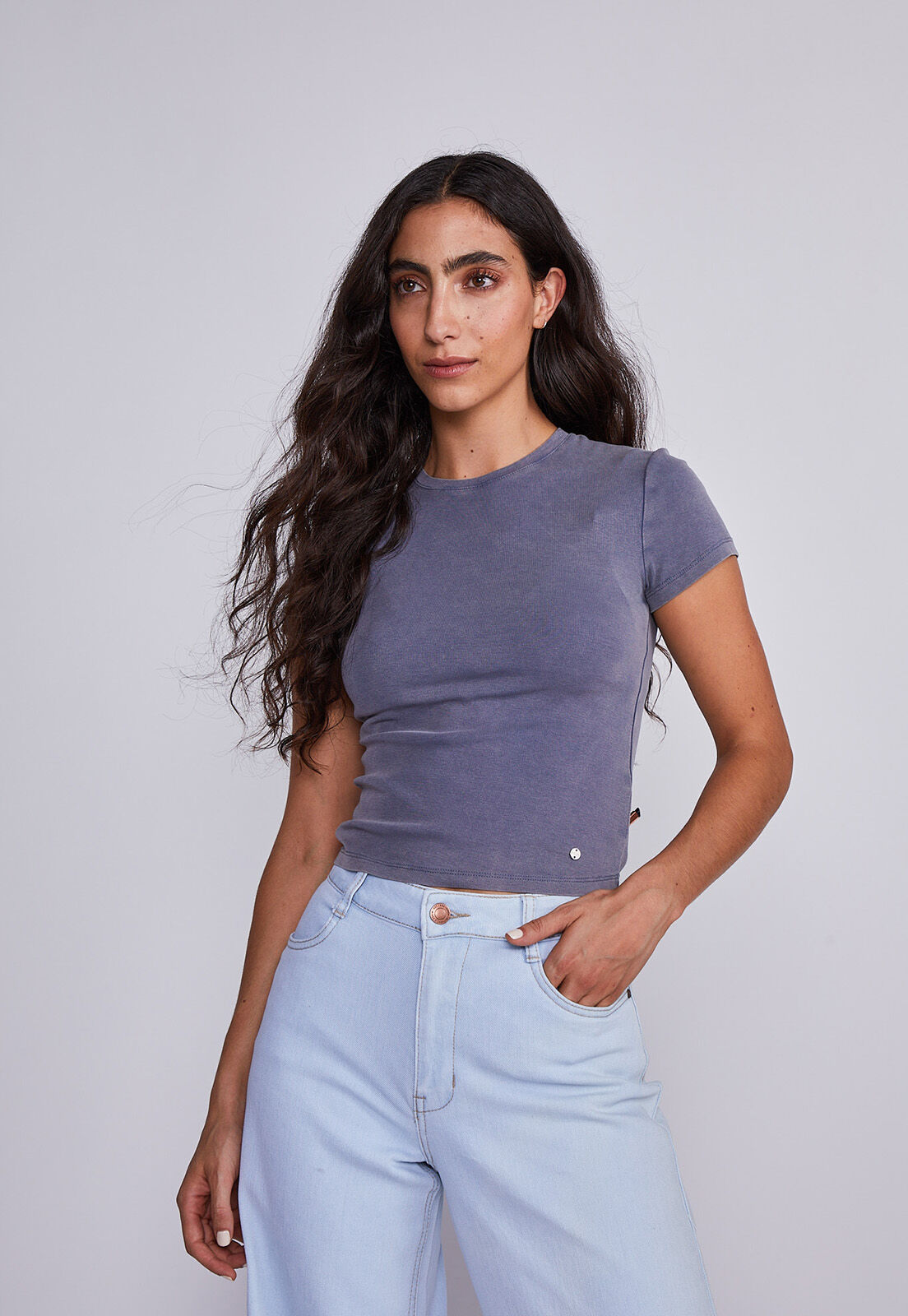Polera Mujer Azul Manga Corta Lavada Sioux