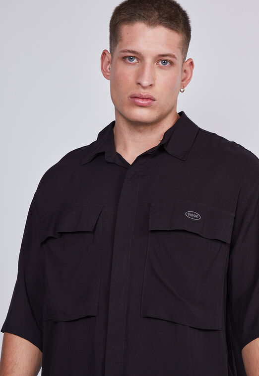 Camisa Hombre Negro Doble Bolsillos Sioux