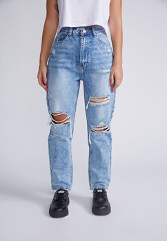 Jeans Recto Destroyed Azul Sioux