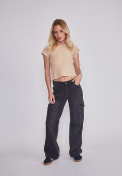 Jeans Mujer Cargo Elasticado Negro Sioux