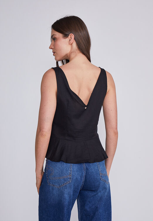Blusa Mujer Negro Corte Y Vuelos Sioux