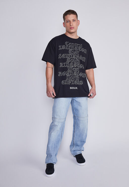 Polera Hombre Negro Letras Goticas Sioux