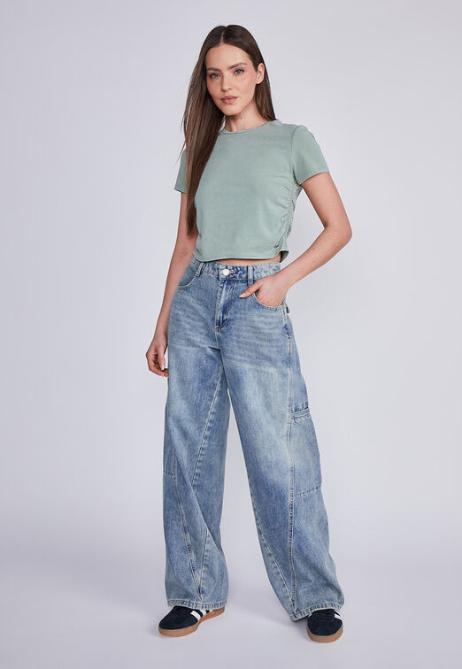 Polera Mujer Verde Cuello Redondo Lavado Sioux