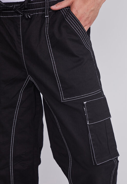 Pantalon Hombre Negro Cargo Costuras Sioux