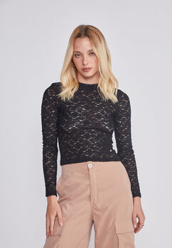 Polera Mujer Encaje Negro Sioux