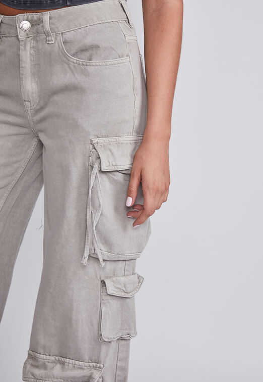 Jeans Mujer Gris Multibolsillos Lavado Sioux
