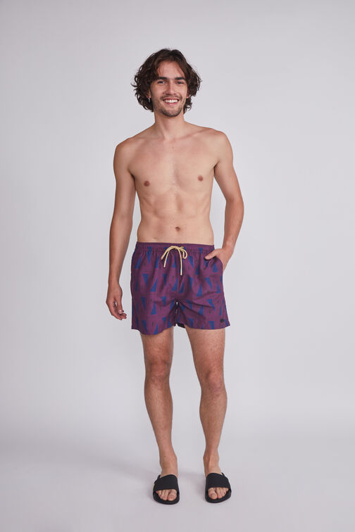 Traje De Baño Hombre Burdeo Geometrico Sioux