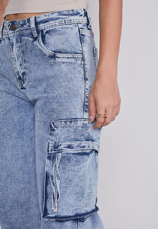 Jeans Mujer Cargo Multibolsillos Azul Sioux