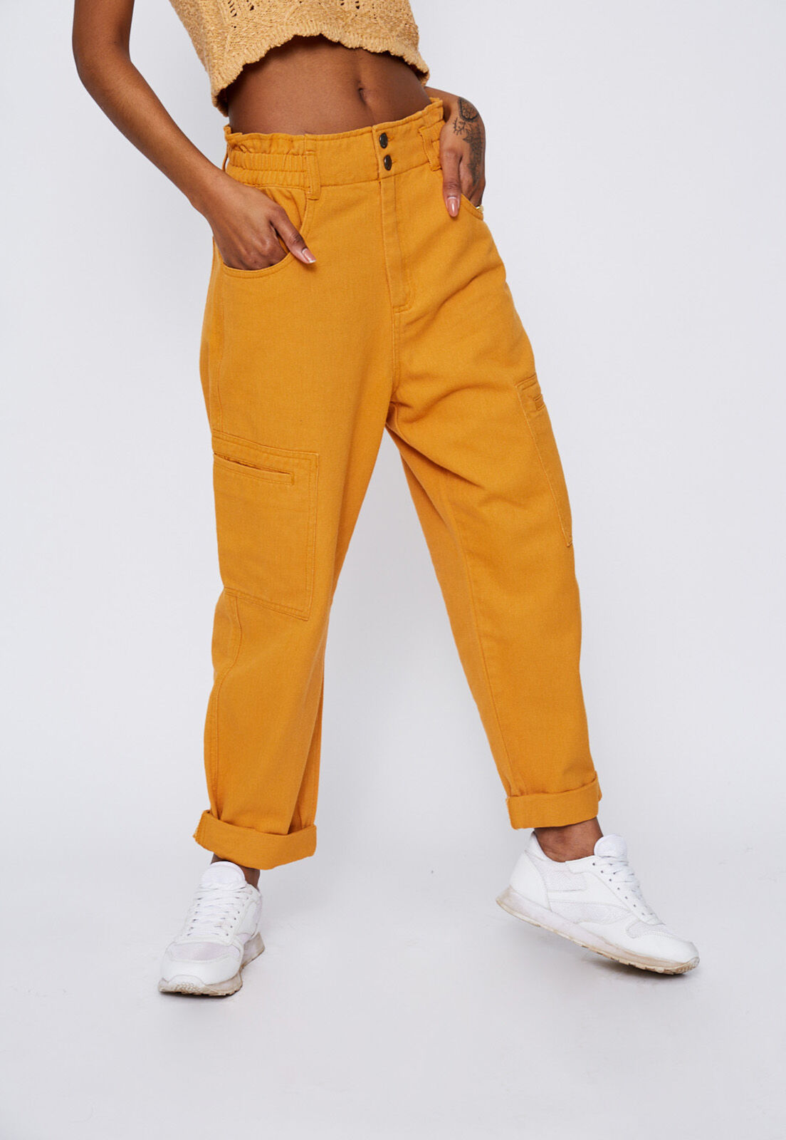 Pantalon cargo mostaza mujer outlet
