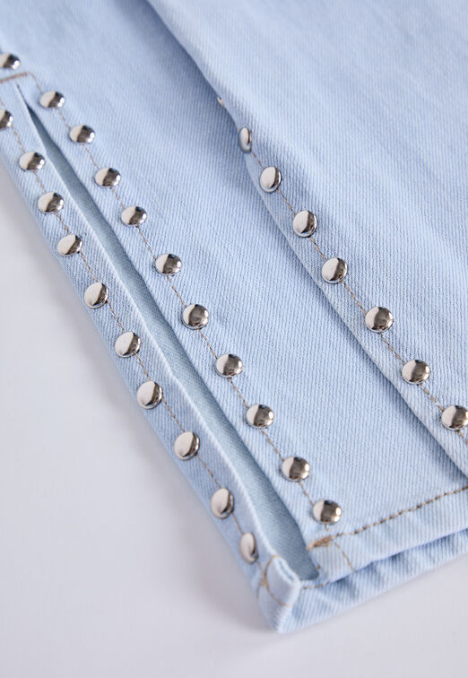 Jeans Mujer Azul Wide Leg Tachas Costado Sioux