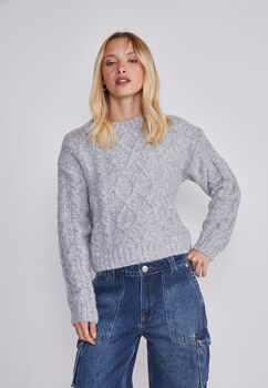 Sweater Mujer Trenzas Gris Sioux