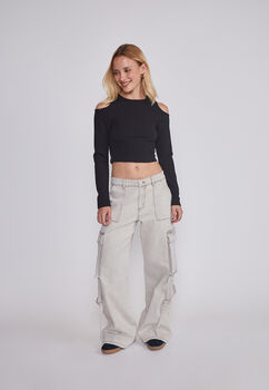 Jeans Mujer Cargo Tiras Gris Sioux