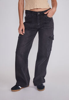 Jeans Mujer Cargo Elasticado Negro Sioux