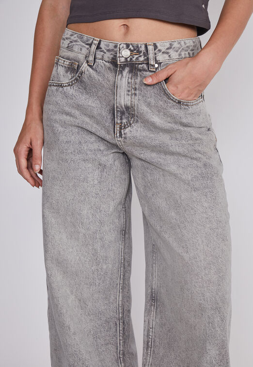 Jeans Mujer Wide Leg Desgastado Gris Sioux