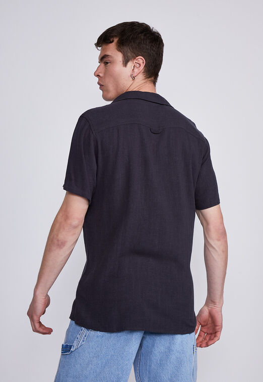 Camisa Hombre Negro Soft Lino Regular Sioux